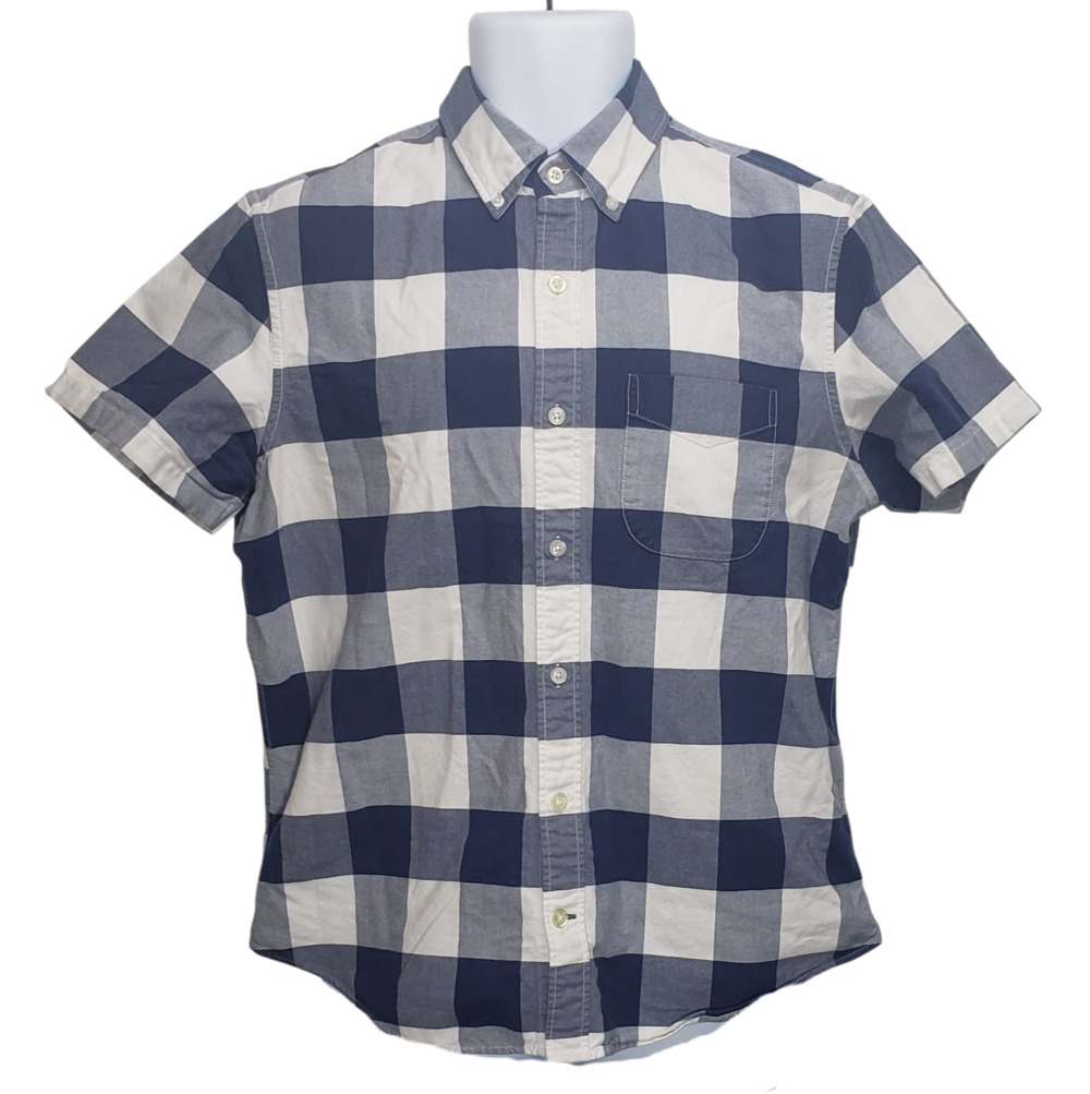GAP Vintage 90s Y2K Mens M Blue White Plaid Short Sleeve Shirt Dadcore Cabincore